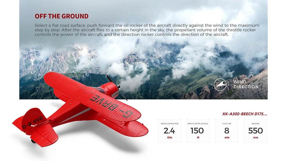 XK A300-Beech D17S 550mm Wingspan 2.4GHz RC Airplane - ToylandEU