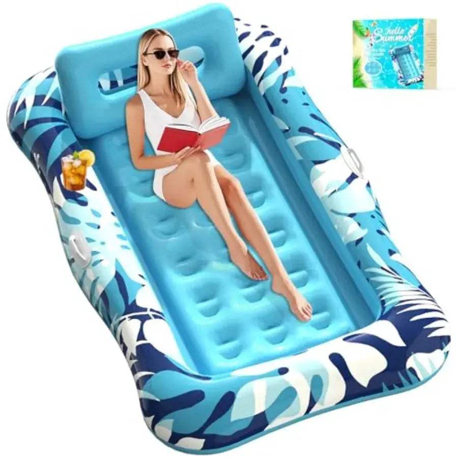 Pool Floats Adult76" x 48" XL Inflatable Tanning Pool Lounger Float with Pillow 4 in 1 Suntan Tub Sunbathing Raft Floatie Water - ToylandEU