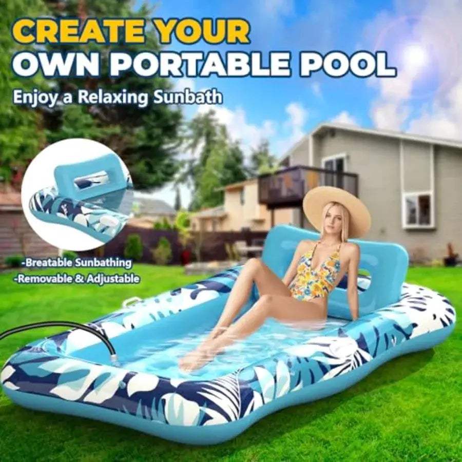 Pool Floats Adult76" x 48" XL Inflatable Tanning Pool Lounger Float with Pillow 4 in 1 Suntan Tub Sunbathing Raft Floatie Water - ToylandEU