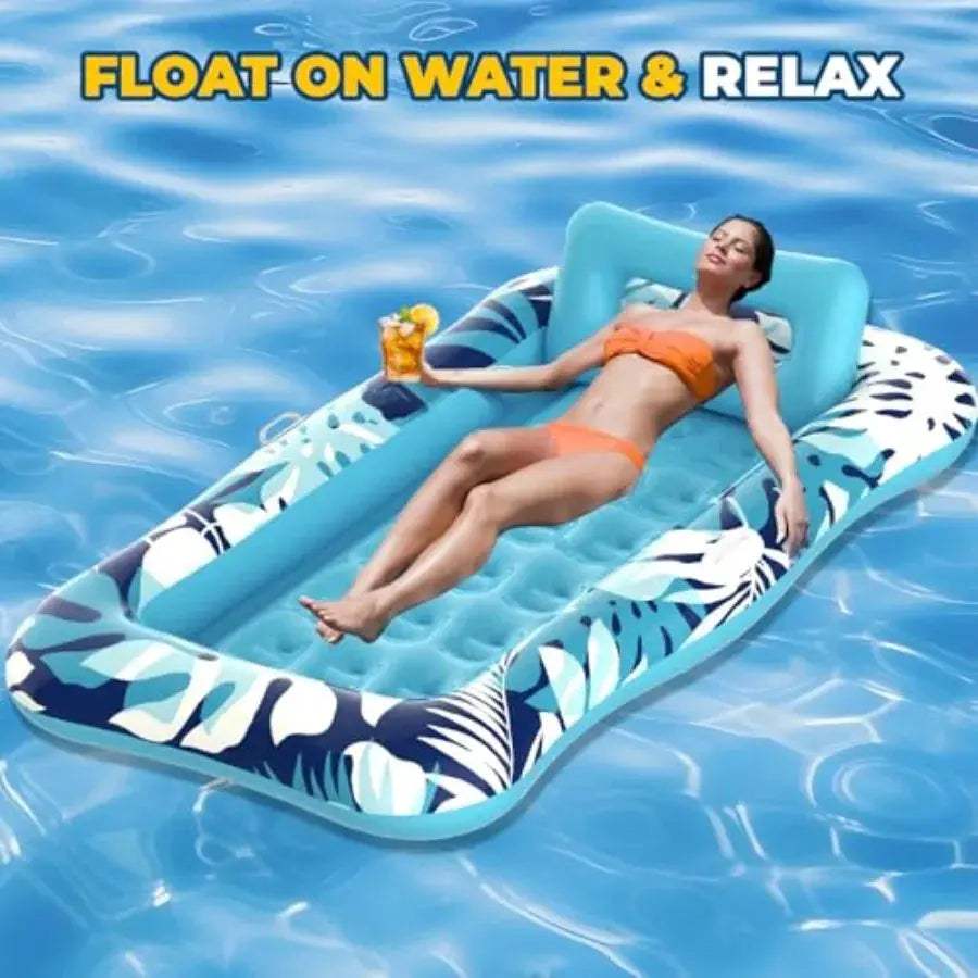 Pool Floats Adult76" x 48" XL Inflatable Tanning Pool Lounger Float with Pillow 4 in 1 Suntan Tub Sunbathing Raft Floatie Water - ToylandEU