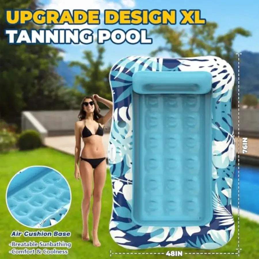 Pool Floats Adult76" x 48" XL Inflatable Tanning Pool Lounger Float with Pillow 4 in 1 Suntan Tub Sunbathing Raft Floatie Water - ToylandEU