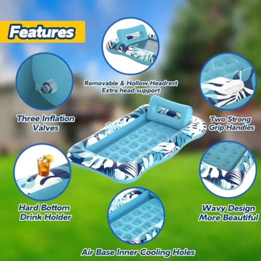 Pool Floats Adult76" x 48" XL Inflatable Tanning Pool Lounger Float with Pillow 4 in 1 Suntan Tub Sunbathing Raft Floatie Water - ToylandEU