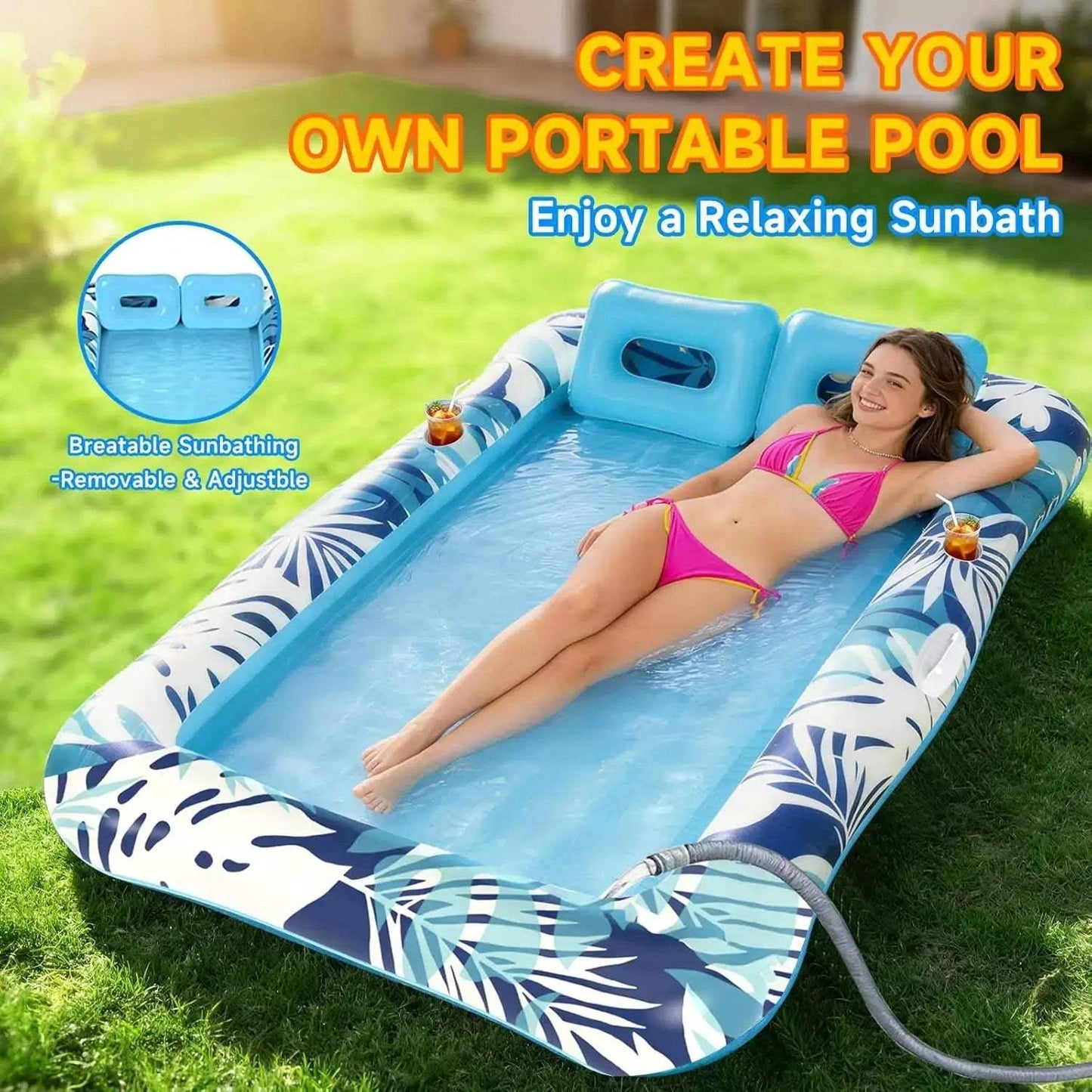 XXL Inflatable Pool Lounger Float with Pillow, 4-in-1 Suntan Tub for Adults and Kids, Perfect for Relaxation and Parties - ToylandEU