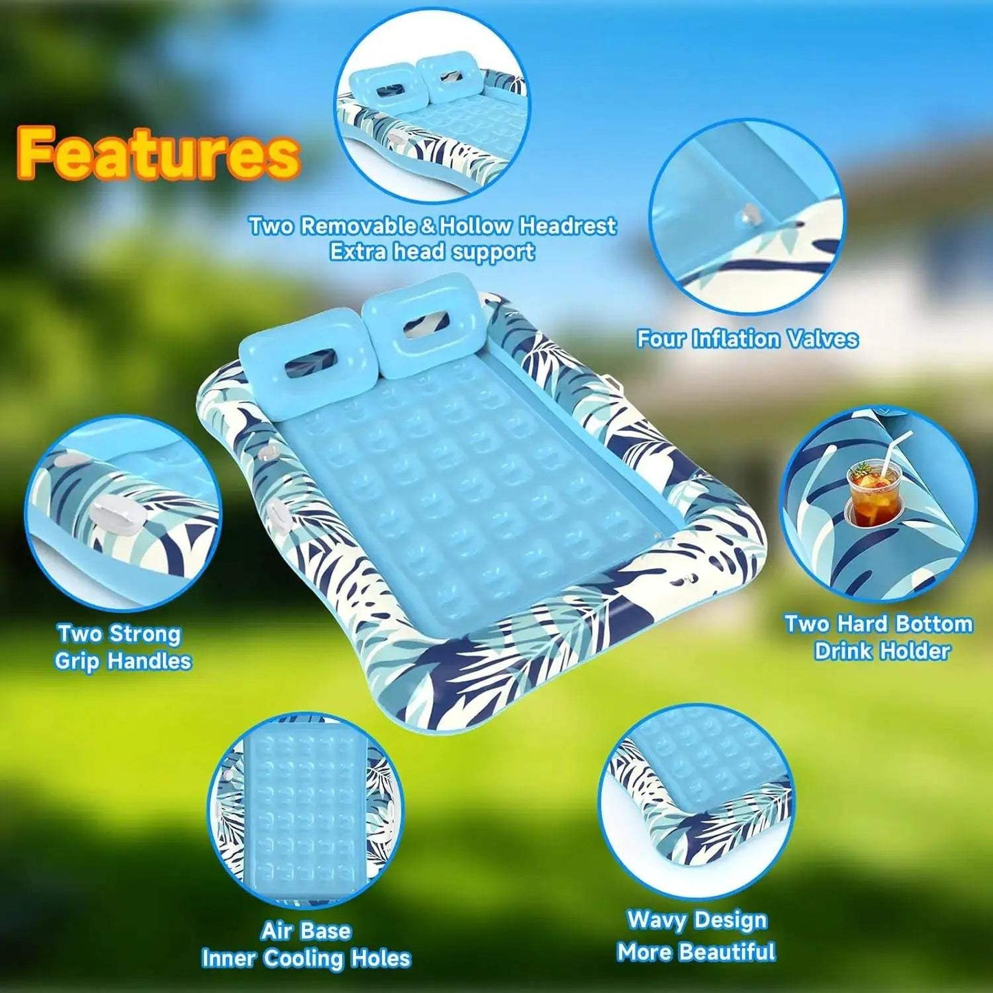 XXL Inflatable Pool Lounger Float with Pillow, 4-in-1 Suntan Tub for Adults and Kids, Perfect for Relaxation and Parties - ToylandEU