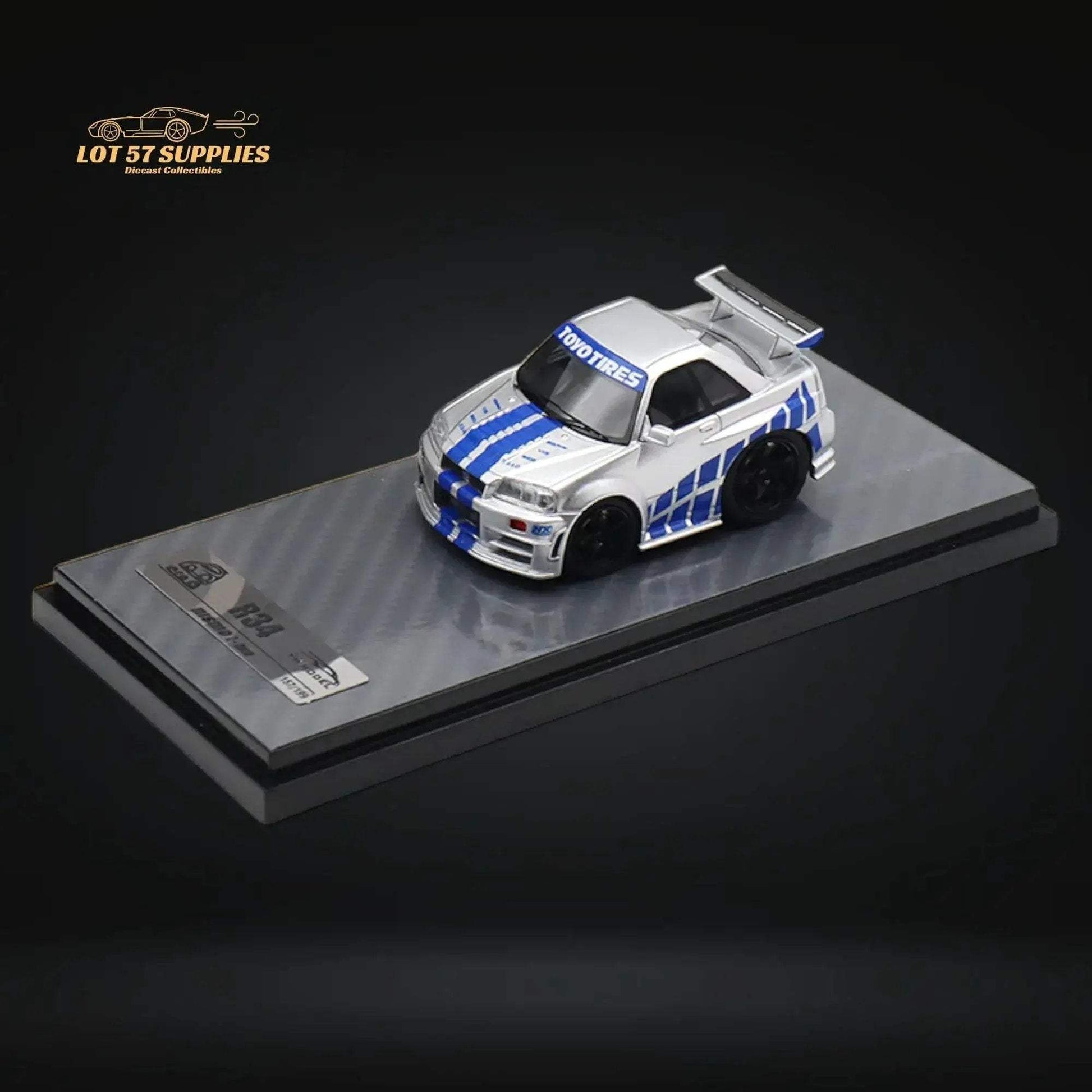 YM model X QCAR Skyline R34 Silver Blue F&F Livery Resin 1:64 - ToylandEU