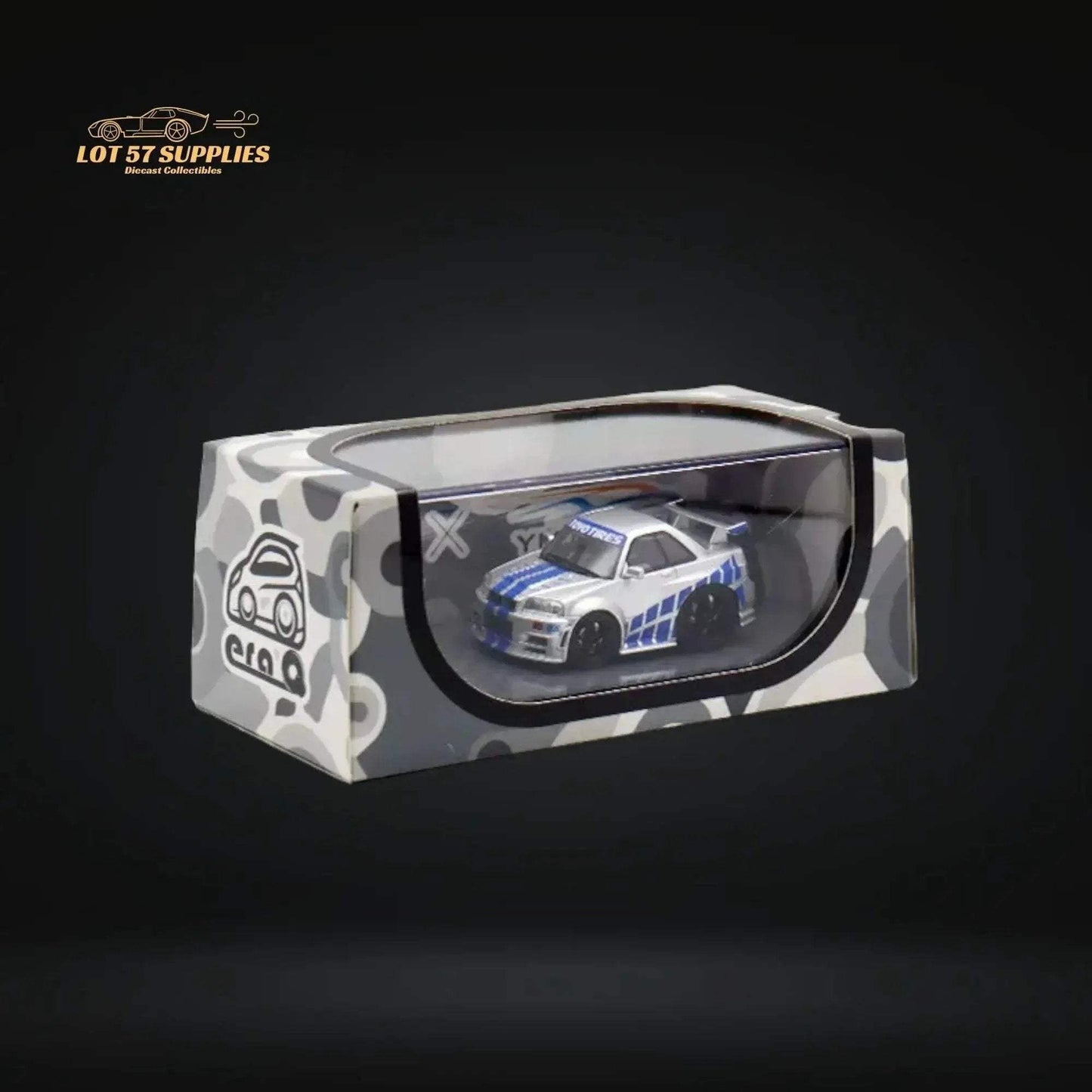 YM model X QCAR Skyline R34 Silver Blue F&F Livery Resin 1:64 - ToylandEU