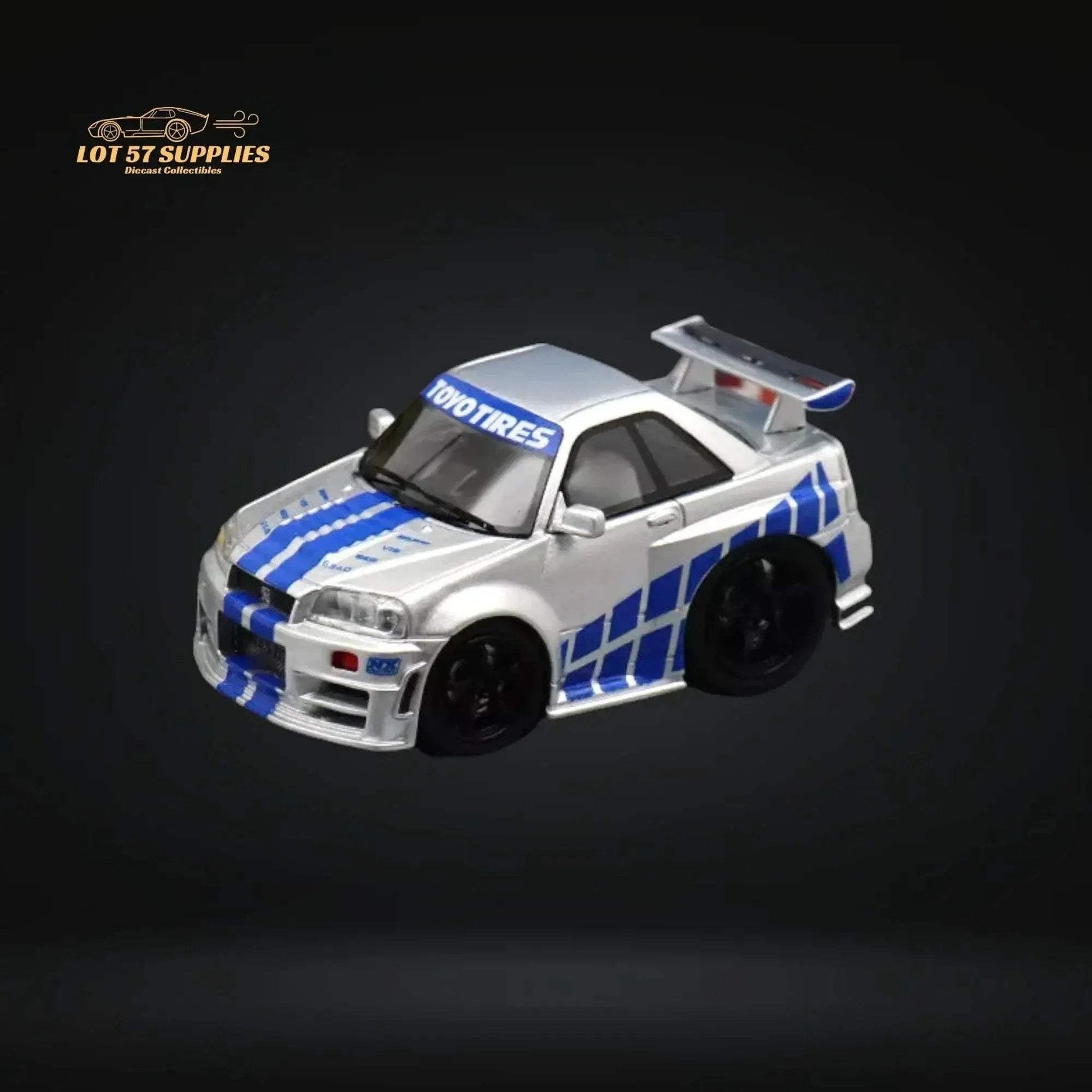 YM model X QCAR Skyline R34 Silver Blue F&F Livery Resin 1:64 - ToylandEU