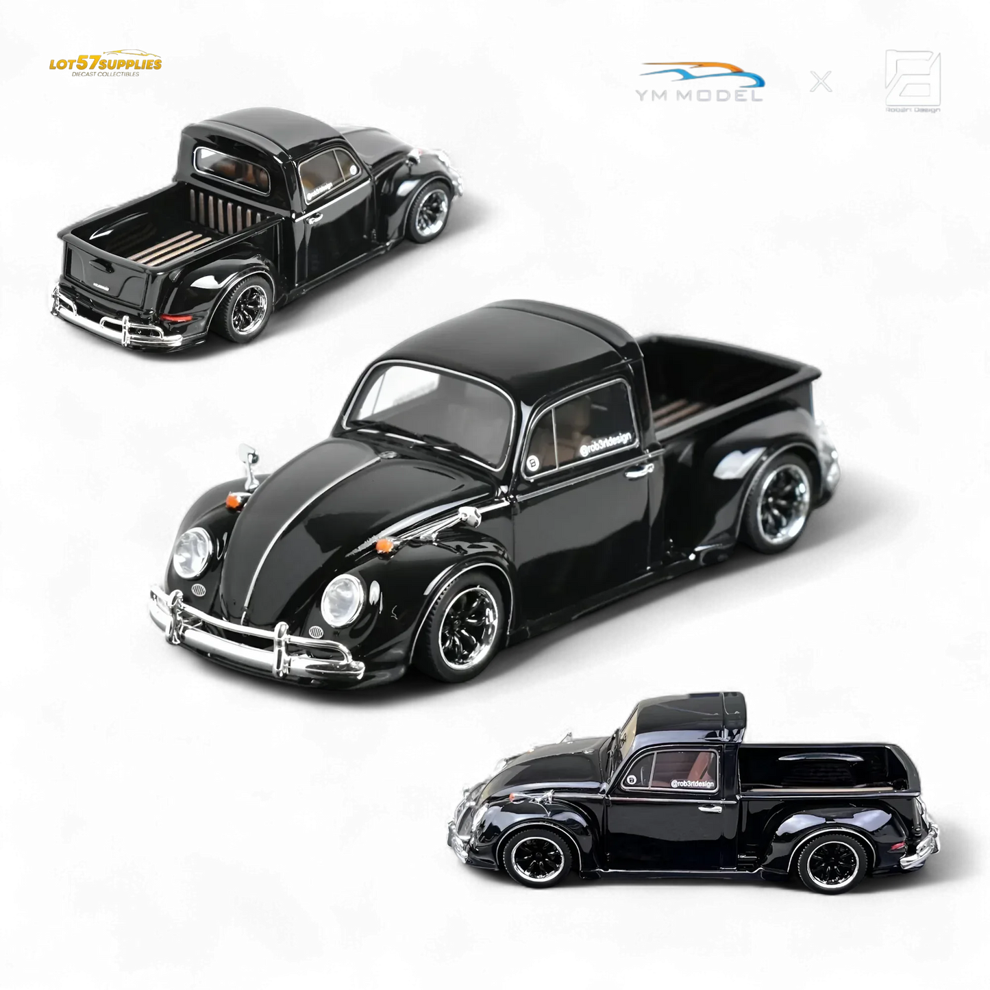 YM Model X Robert Design Volkswagen Beetle Pickup Truck FUSCUP in Black 1:64 Limited to 499 Pcs - ToylandEU