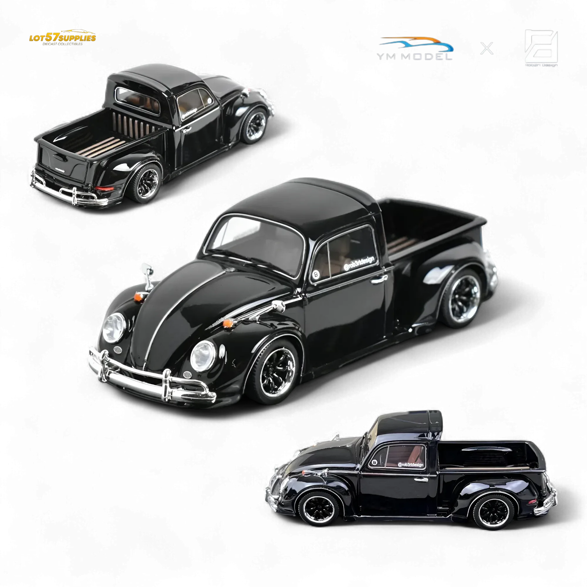 YM Model X Robert Design Volkswagen Beetle Pickup Truck FUSCUP in Black 1:64 Limited to 499 Pcs - ToylandEU