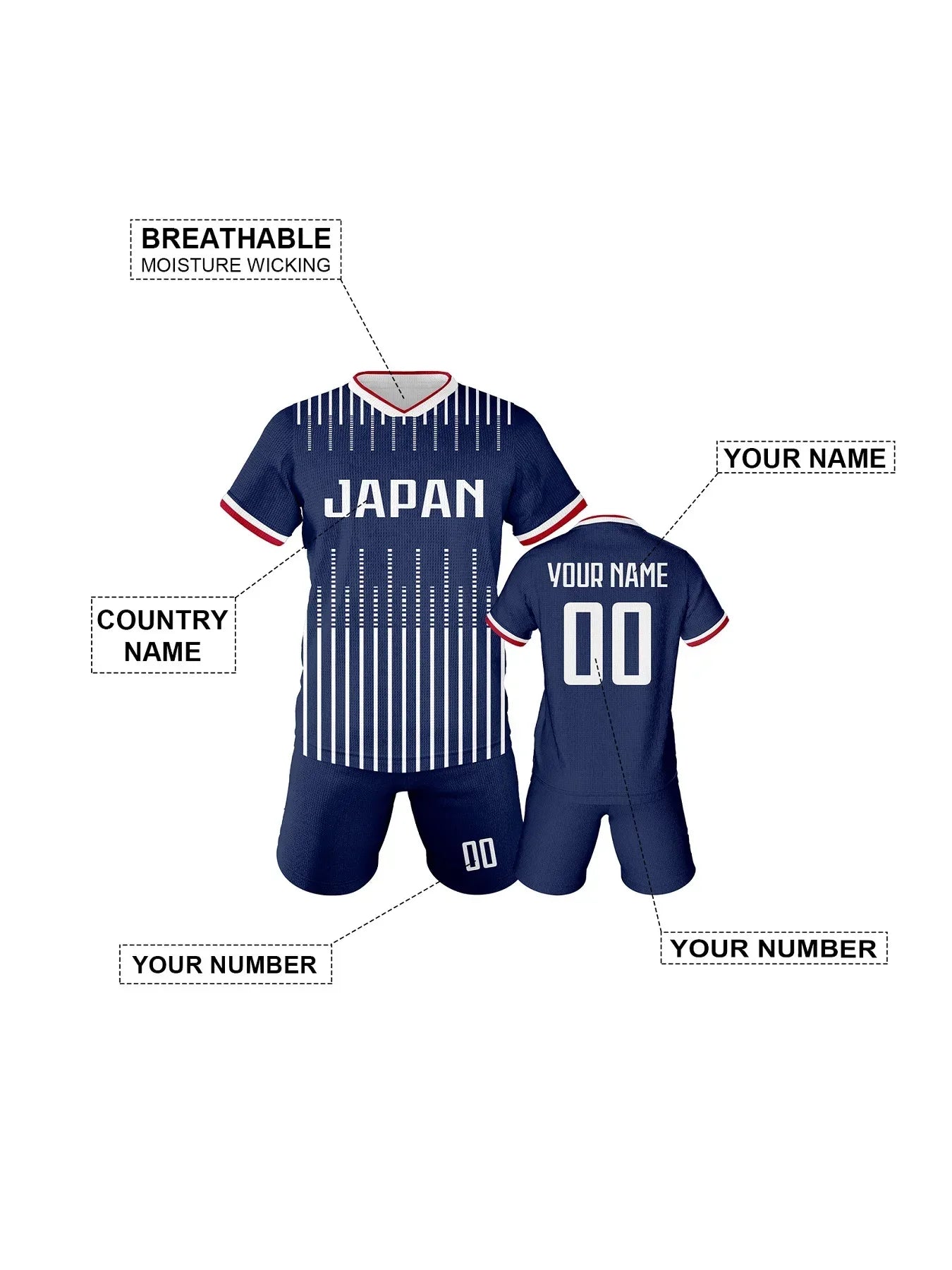 Youth Custom Soccer Jersey Kit With Name And Number Personalization Unisex Knit Sublimation Football Shirt Size 3-14Y - ToylandEU