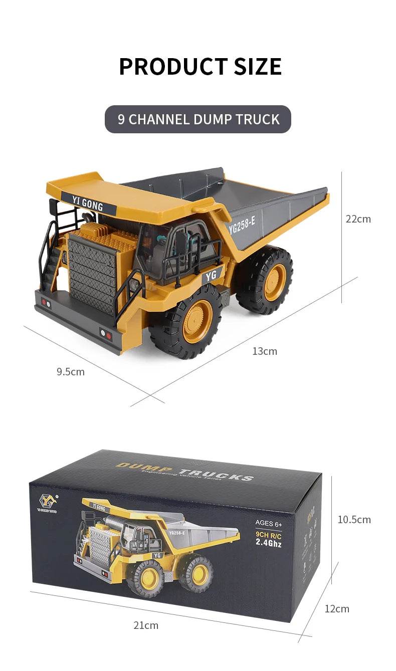 ZWN 2.4G Remote Control Excavator Dump Truck Toy for Kids - ToylandEU