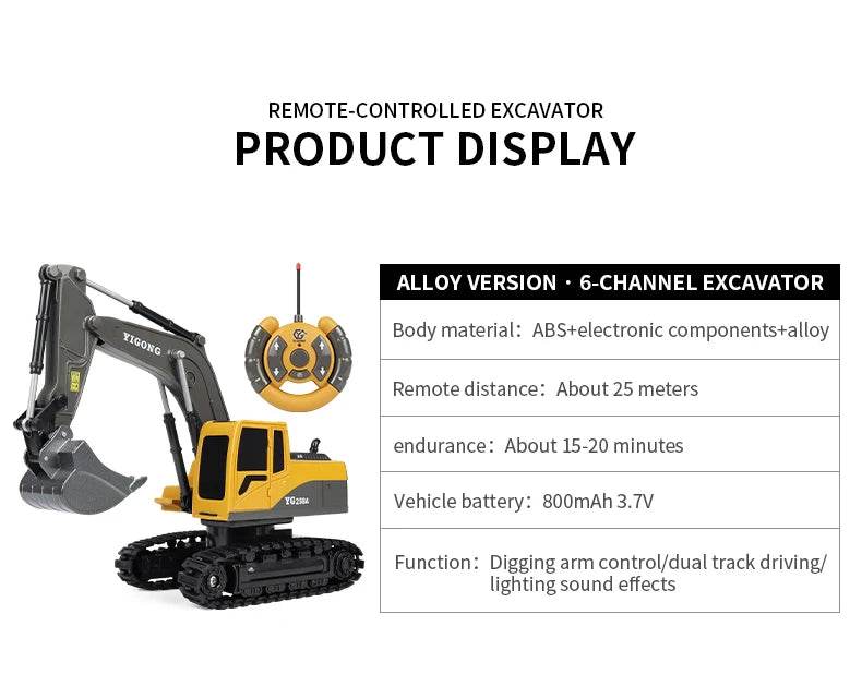 ZWN 2.4G Remote Control Excavator Dump Truck Toy for Kids - ToylandEU