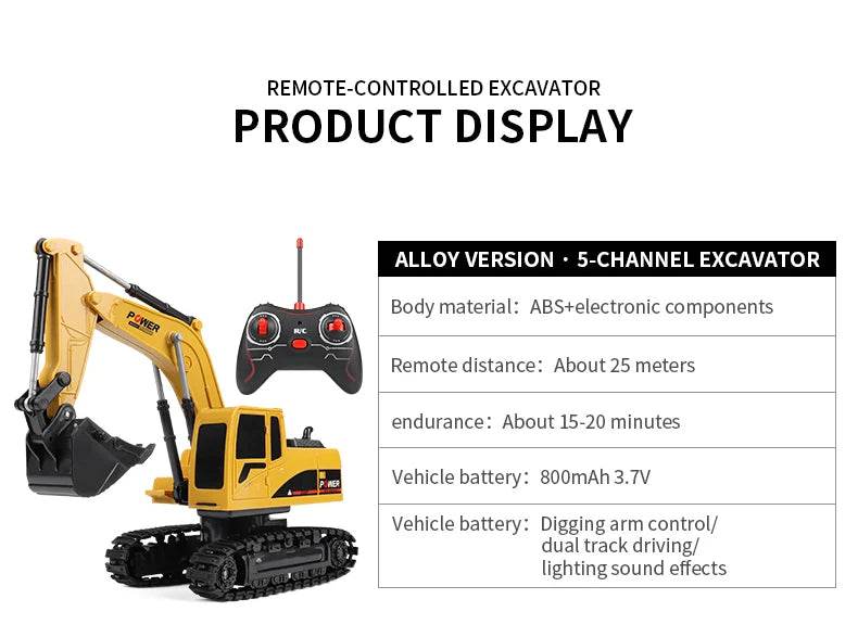 ZWN 2.4G Remote Control Excavator Dump Truck Toy for Kids - ToylandEU