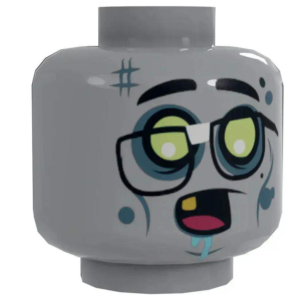 Printed Zombie Figure Head With Glasses On Authentic LEGO Element By B3 Customs Slobbering - ToylandEU