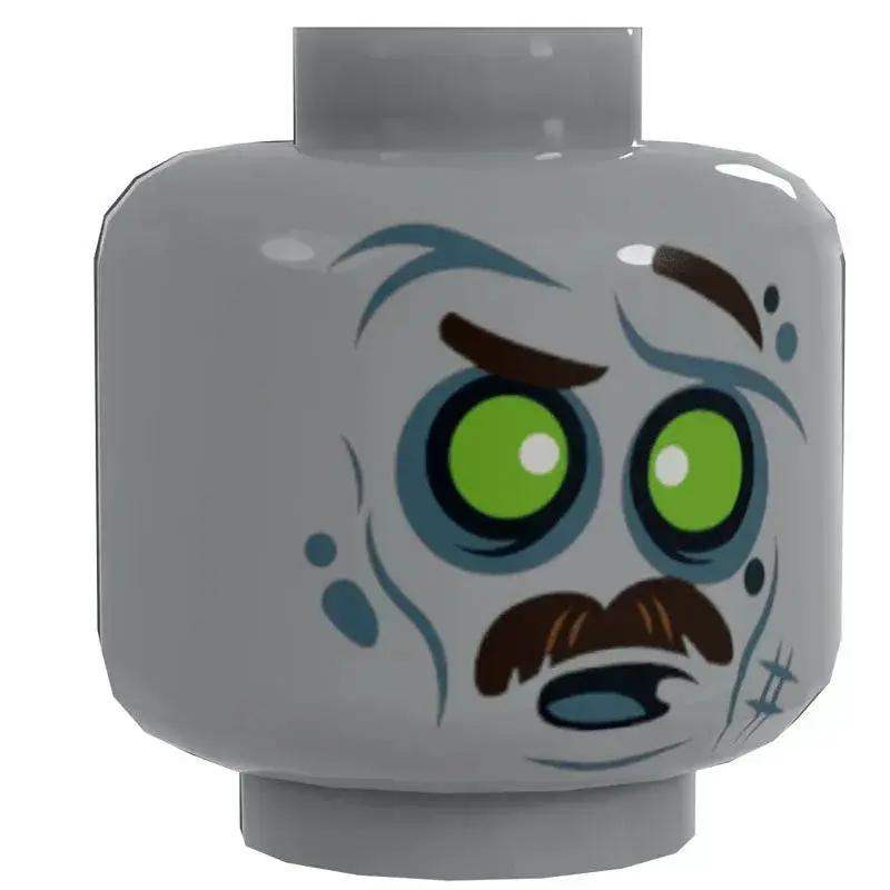 Zombie Figure Head With Mustache On Authentic LEGO Element Printed By B3 Customs - ToylandEU