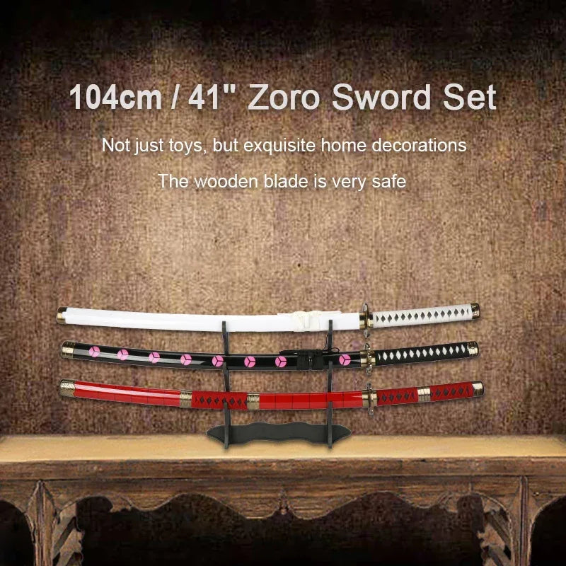 Zoro Swords Set 104cm Handmade Katana Anime Cosplay Free Belt - ToylandEU