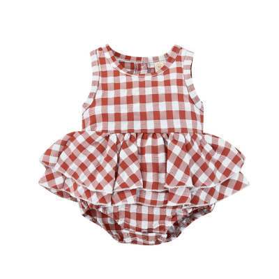 Baby Girl Sleeveless Plaid Triangle Romper | Summer