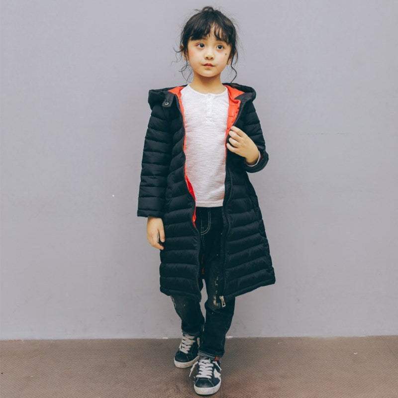 Kids' Winter Warm Mid-Length Cotton Coat | Black, Pink, Blue