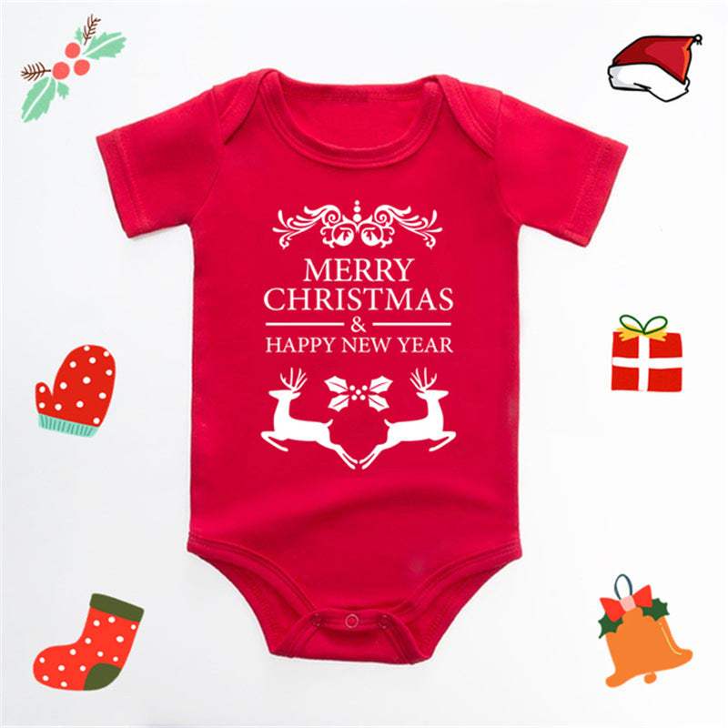 Baby Christmas Deer Red Triangle Romper | English Letter Print