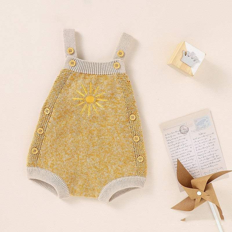 Baby Sunflower Embroidered Strap Knitted Jumpsuit | Autumn