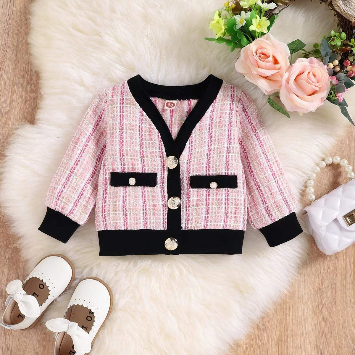Girls' Long-Sleeve Plaid Skirt Suit | Hemp Blend | Two-Piece Set