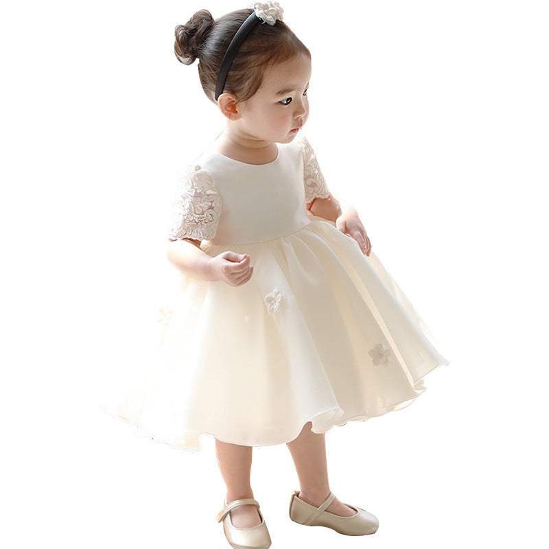 Girls Linen Dress | Creamy White Color | Princess Stage Dress | Kids 80 160 Cm