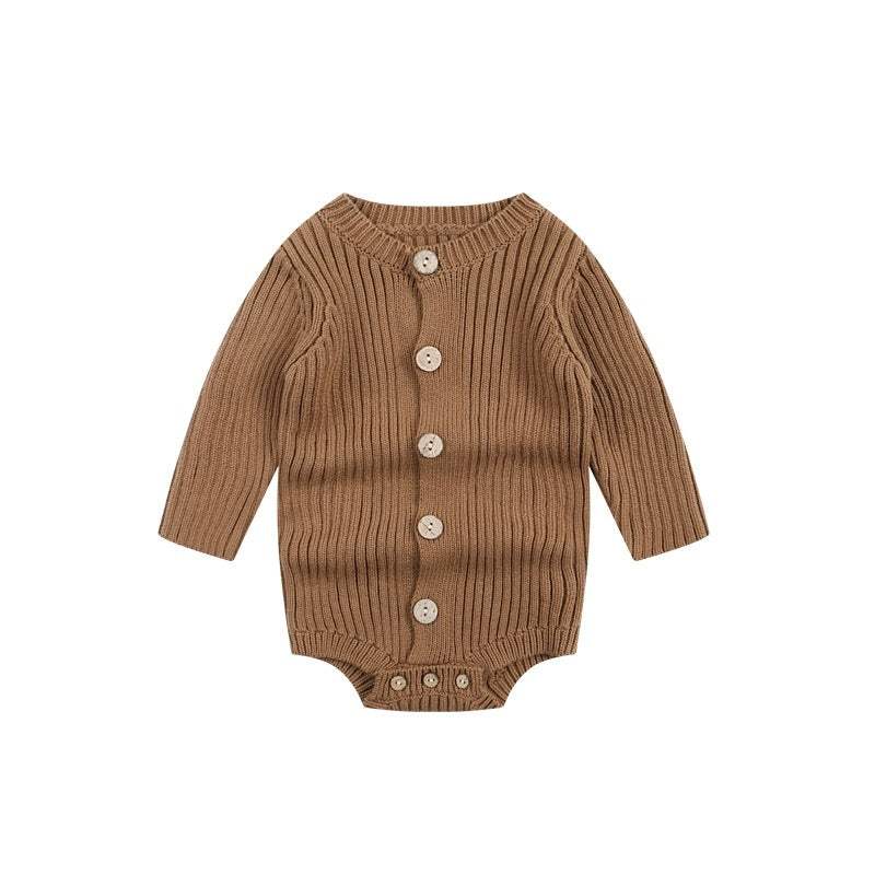 Baby Knitted Sweater Bodysuit | Milky White And Cocoa