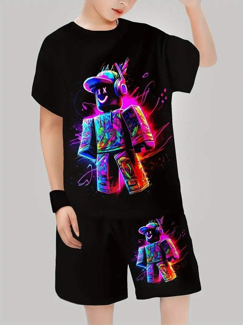 Boys' 3D Printed Sports Shirt And Shorts Set | Animal And Cartoon Prints | Version 2