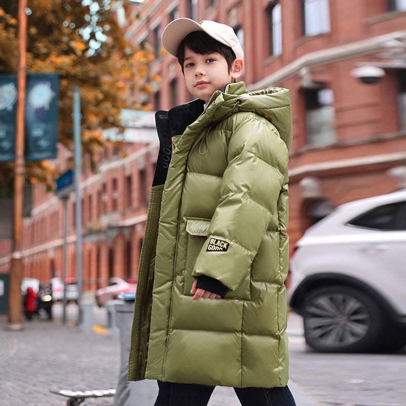 Boys' Long Knee-Length Down Jacket | Western Style
