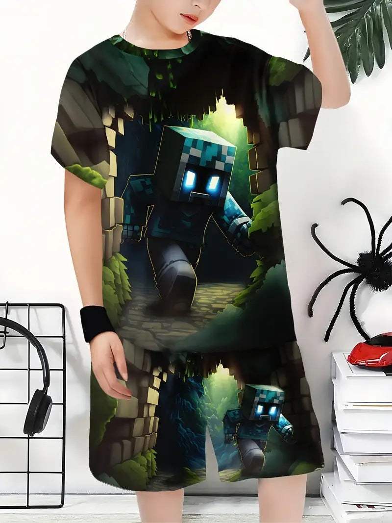 Boys' 3D Printed Sports Shirt And Shorts Set | Animal And Cartoon Prints | Version 2