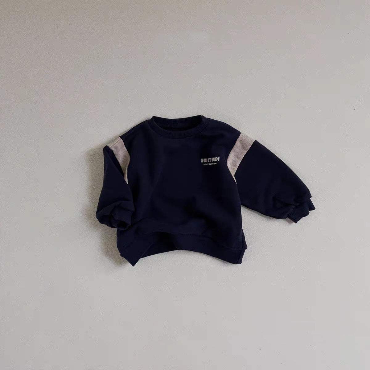 Baby Korean-Style Patchwork Sweater | Dark Blue And Gray