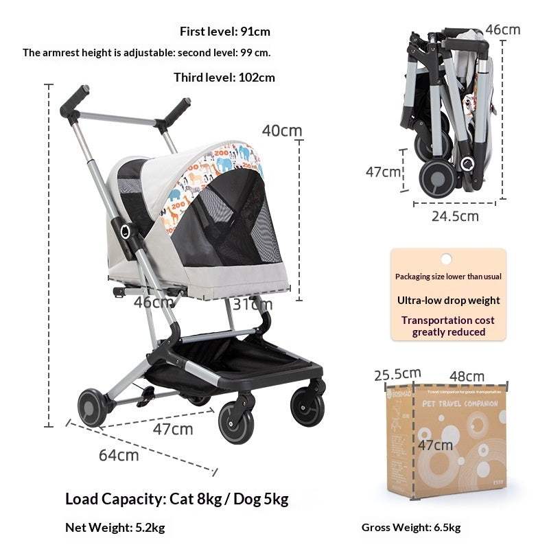 Ultra-Lightweight Foldable Pet Stroller | Aluminum Frame