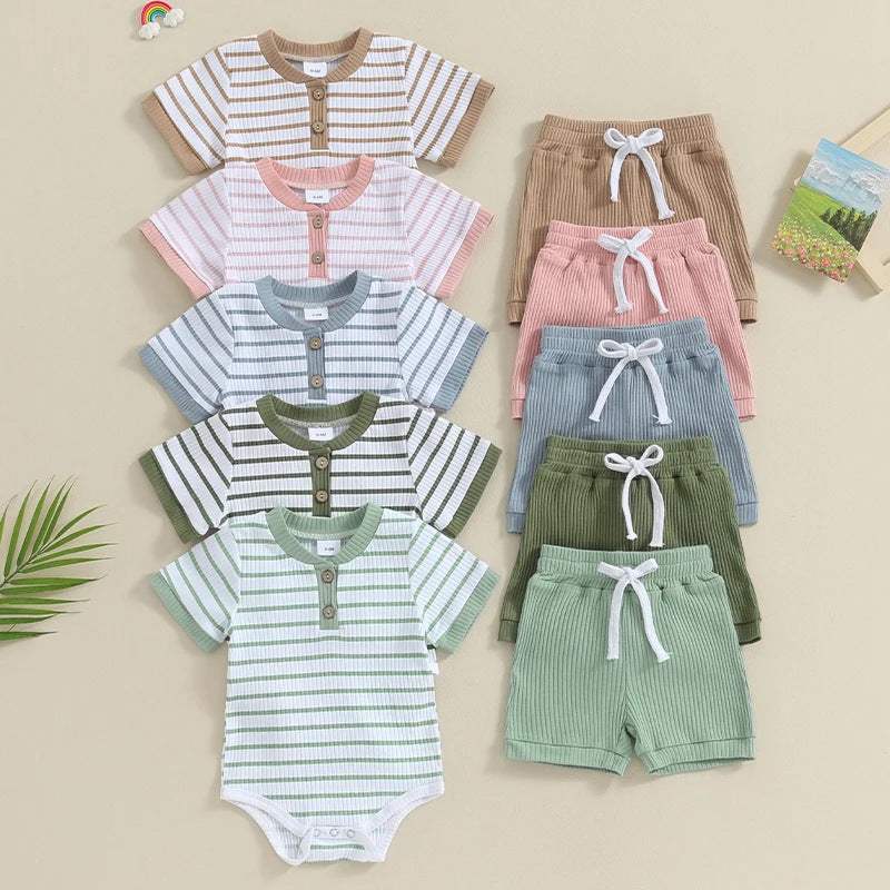 Baby Short-Sleeve Jumpsuit Romper And Shorts Set | Cotton Pullover
