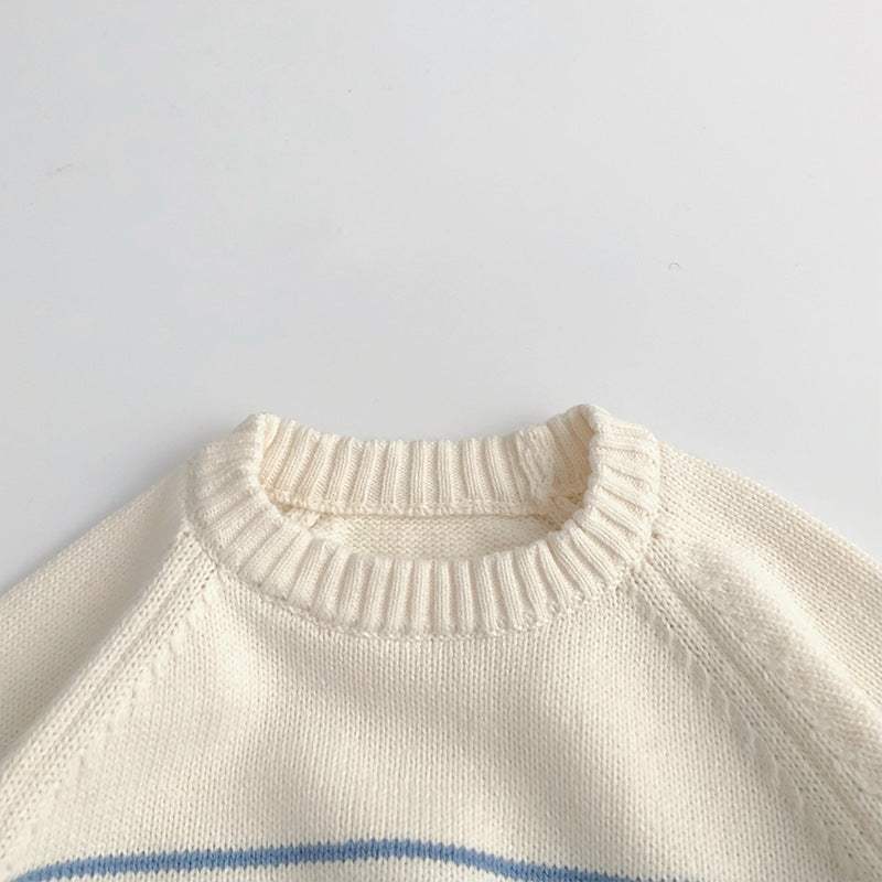 Kids' Korean-Style Loose Striped Knitted Sweater Coat | Navy Blue