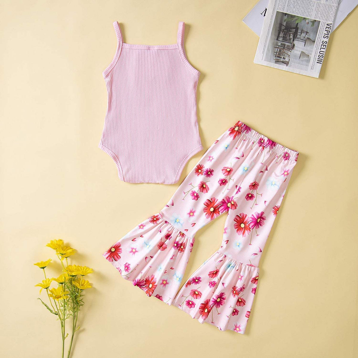Girls' Summer Strap Set | Sleeveless With Long Pants