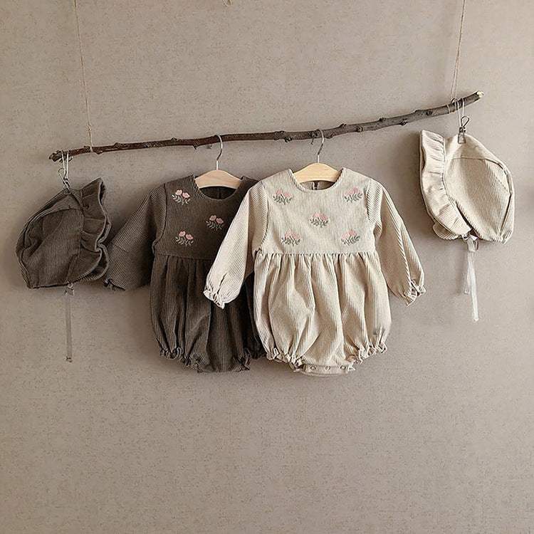 Kids' Corduroy Embroidered Long-Sleeve Romper Bodysuit | Cotton | Korean Style