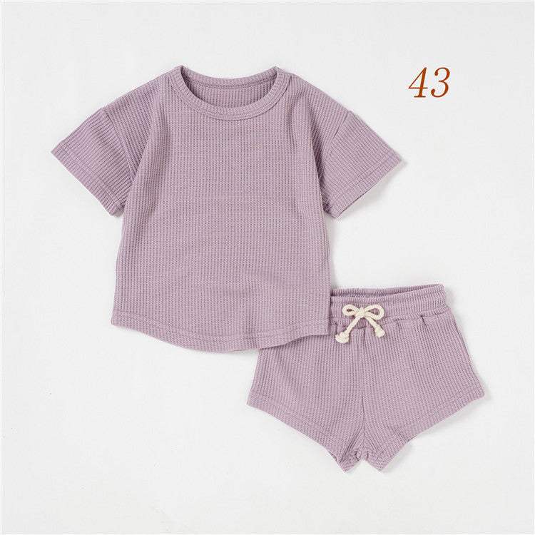 Baby Short-Sleeve Solid Color Two-Piece Suit | Light Pink, Purple, Light Blue