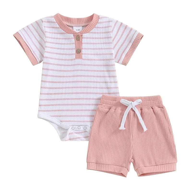 Baby Short-Sleeve Jumpsuit Romper And Shorts Set | Cotton Pullover