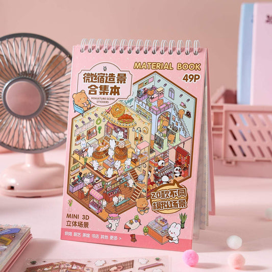 Creative 3D Miniature Town Diorama Sticker Book Set | PET | Cartoon Style