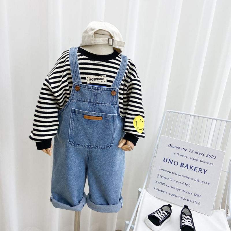 Kids' Denim Suspender Pants | Simple Jeans Style | 90-140 cm