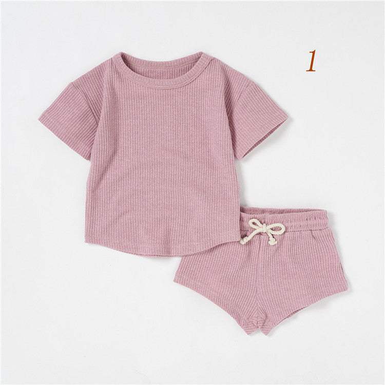 Baby Short-Sleeve Solid Color Two-Piece Suit | Light Pink, Purple, Light Blue