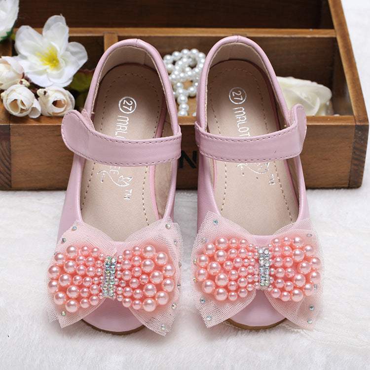 Girls' Pearl Bow Leather Shoes | Comfortable Fit | Easy Everyday Wear | Kids Footwear