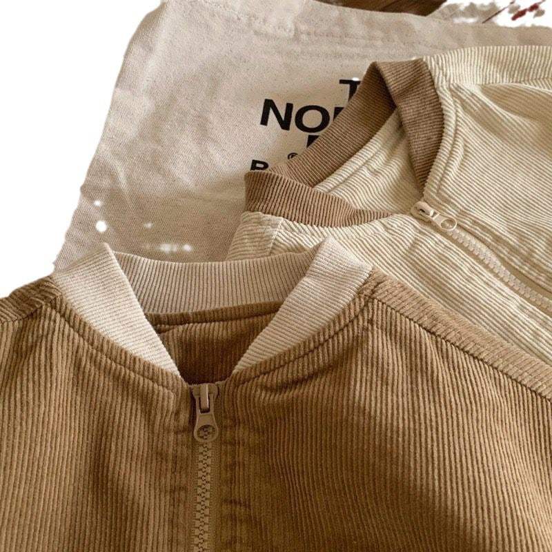 Kids' Japanese-Korean Style Corduroy Spring Overcoat | Milky White And Khaki