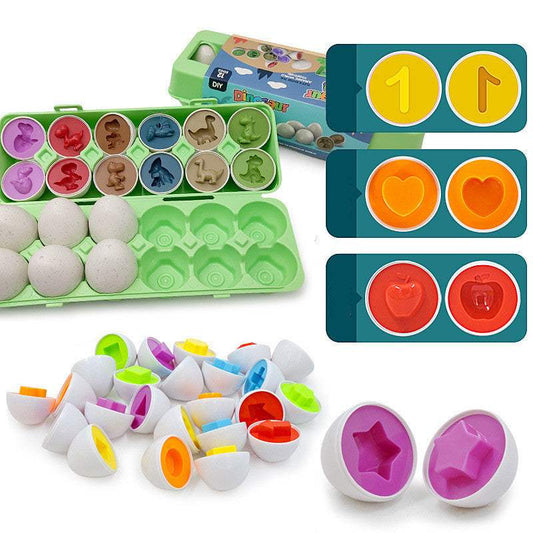 Shape Match Eggs | 12 Color Pieces | Montessori STEM Tool | Baby Toddler Gift
