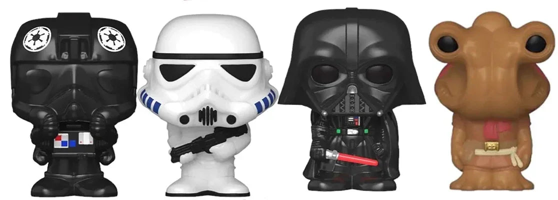 Out-Of-Box Bitty Pop! Tie Fighter Pilot, Stormtrooper, Darth Vader & Hammerhead (Series 3) 4-Pack w/ Shelf - ToylandEU