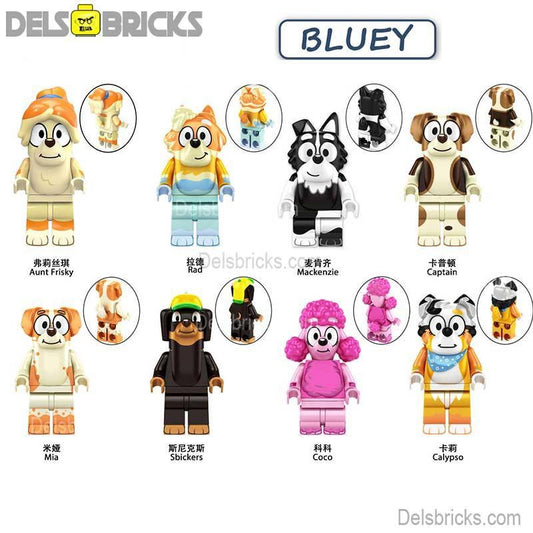 Bluey Set of 8 Lego Minifigures Custom Toys set 2 - ToylandEU
