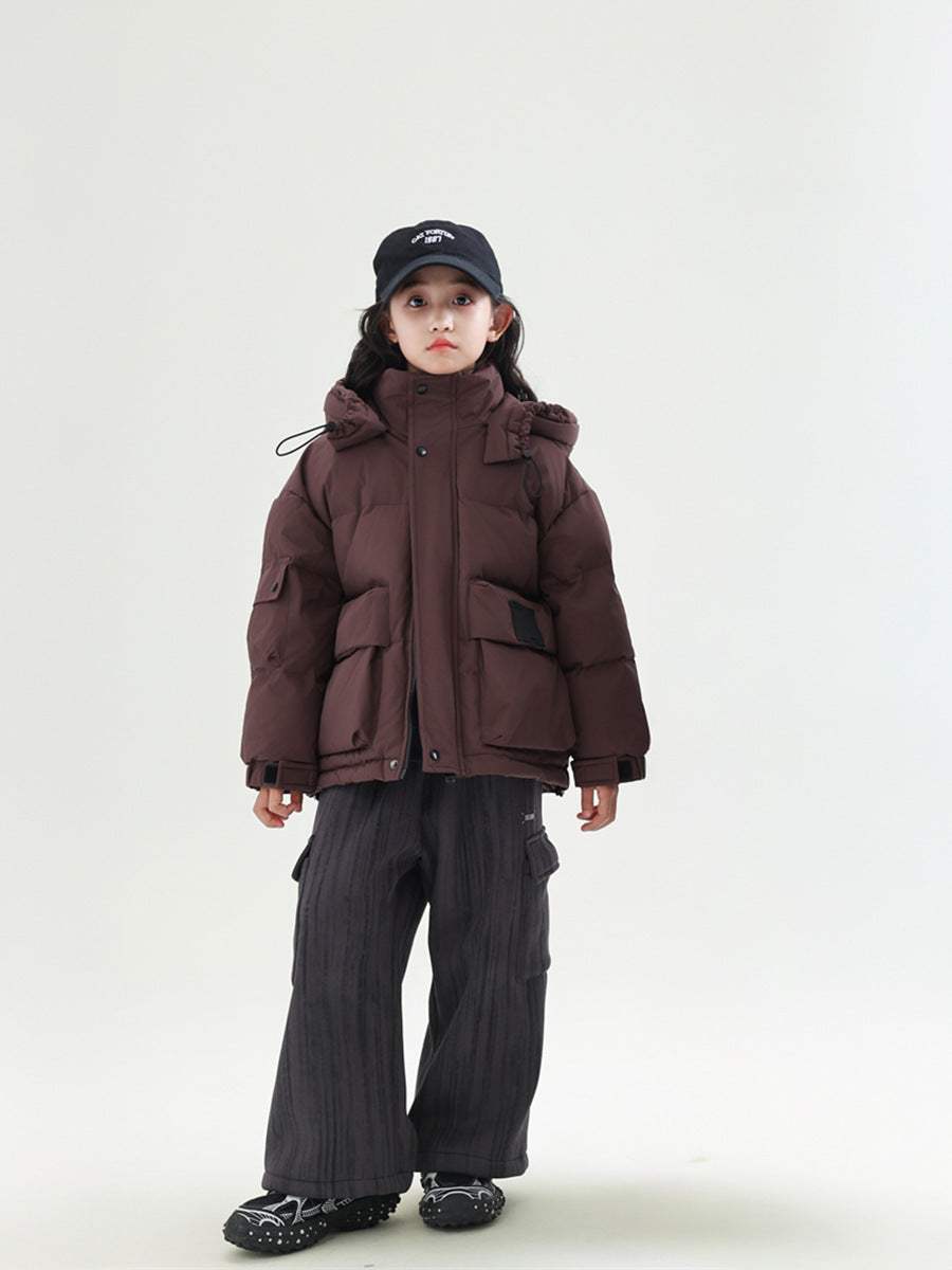 Boys' Winter White Duck Down Warm Coat | Wine Red And Light Gray