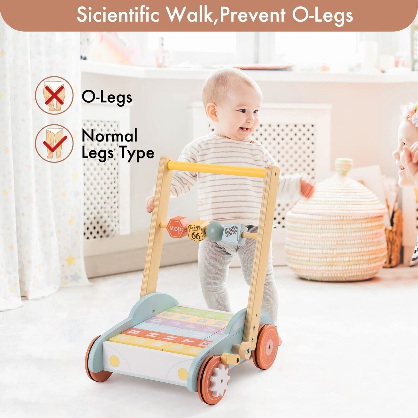 ROBUD Multifunction Wooden Baby Walker Push Toy with ABC 123 Traffic Sign Blocks - ToylandEU