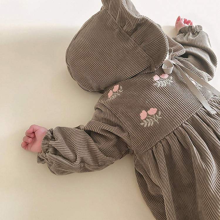 Kids' Corduroy Embroidered Long-Sleeve Romper Bodysuit | Cotton | Korean Style
