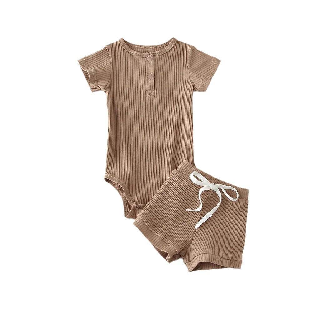 Boys' Summer Round-Neck Romper Suit | Two-Piece | Striped And Solid